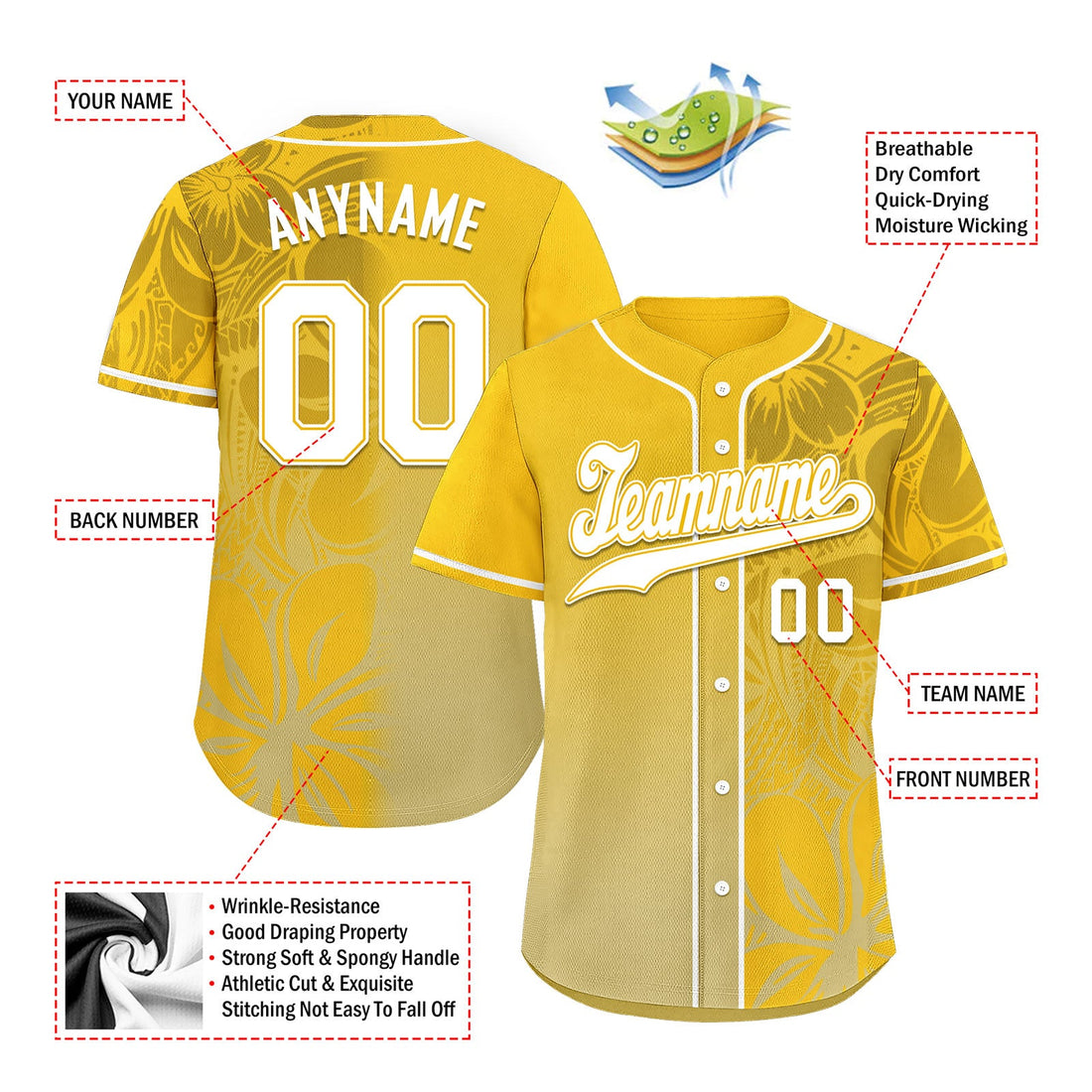 Holiday Gifts,Custom Yellow Classic Style Personalized Authentic Baseball Jersey BSBJ01-D020160-5