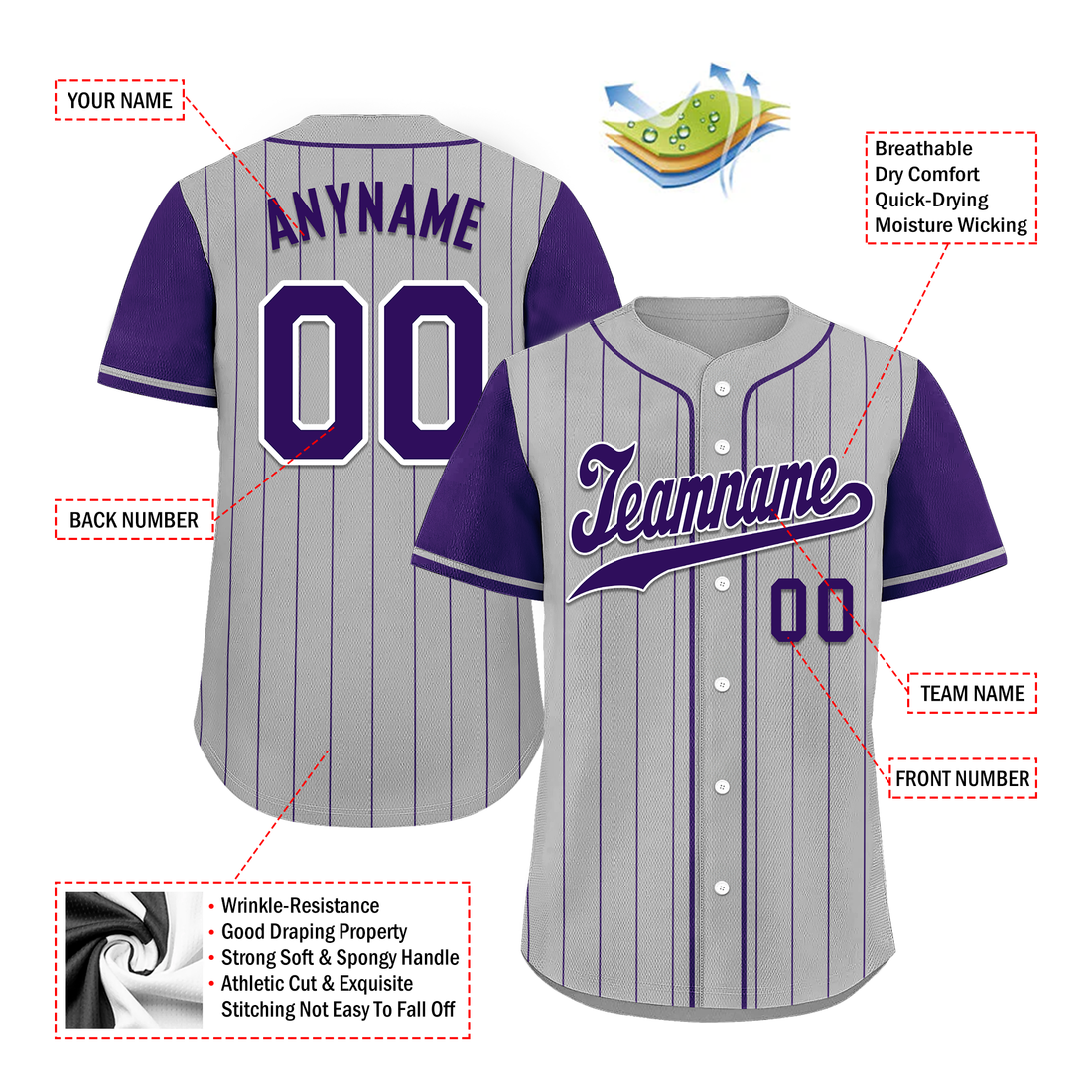 Corporate Gifts,Custom Gray Purple Stripe Fashion Personalized Authentic Baseball Jersey BSBJ01-D017253