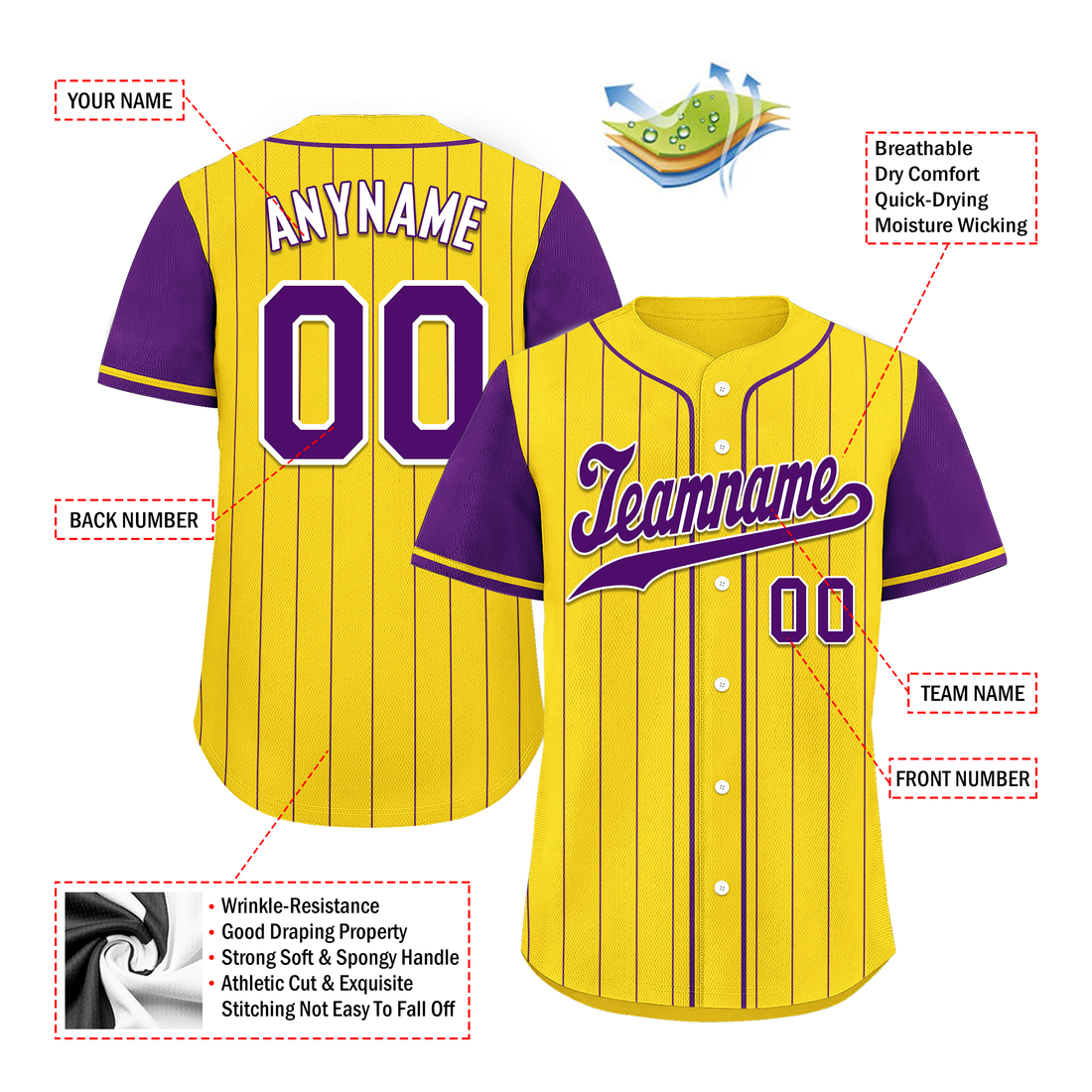 Corporate Gifts,Custom Gold Purple Stripe Fashion Personalized Authentic Baseball Jersey BSBJ01-D017219