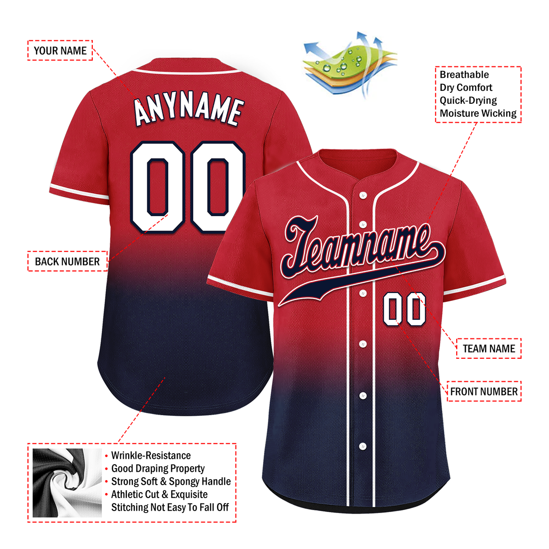 Corporate Gifts,Custom Red Blue Fade Fashion Personalized Authentic Baseball Jersey BSBJ01-D0a70bc