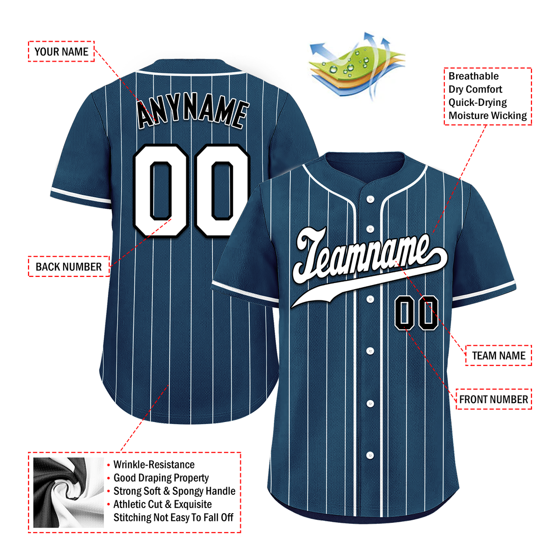 Corporate Gifts,Custom Blue Stripe Fashion Personalized Authentic Baseball Jersey BSBJ01-D017258