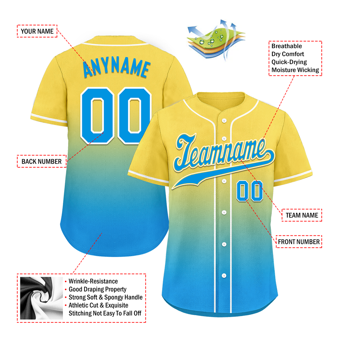 Corporate Gifts,Custom Yellow Blue Fade Fashion Personalized Authentic Baseball Jersey BSBJ01-D0a70fc