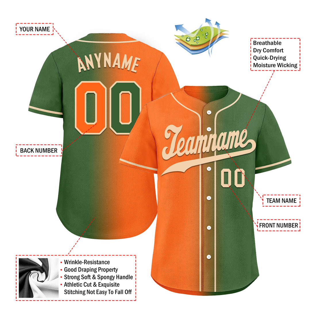 Custom Orange Green Gradient Fashion Personalized Authentic Baseball Jersey BSBJ01-D0a708d