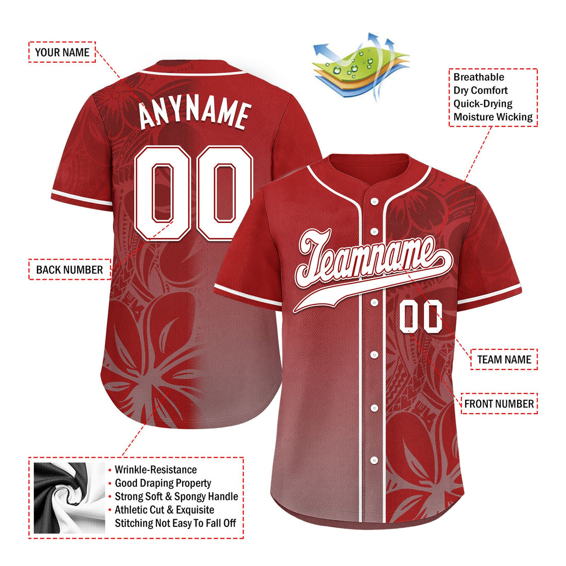 Holiday Gifts,Custom Red Classic Style Personalized Authentic Baseball Jersey BSBJ01-D020160-3