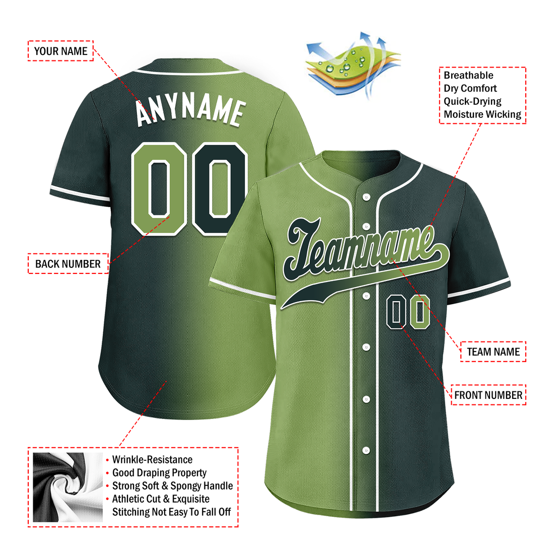 Luxury Gifts,Custom Green Gradient Fashion Personalized Authentic Baseball Jersey BSBJ01-D0a708c