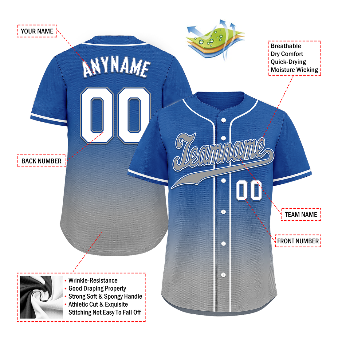 Custom Blue Grey Fade Fashion Personalized Authentic Baseball Jersey BSBJ01-D0a70bf