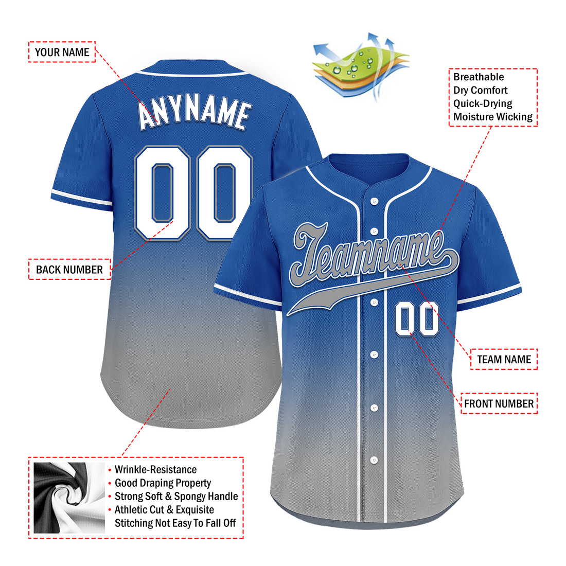 Corporate Gifts,Custom Blue Grey Fade Fashion Personalized Authentic Baseball Jersey BSBJ01-D0a70bf