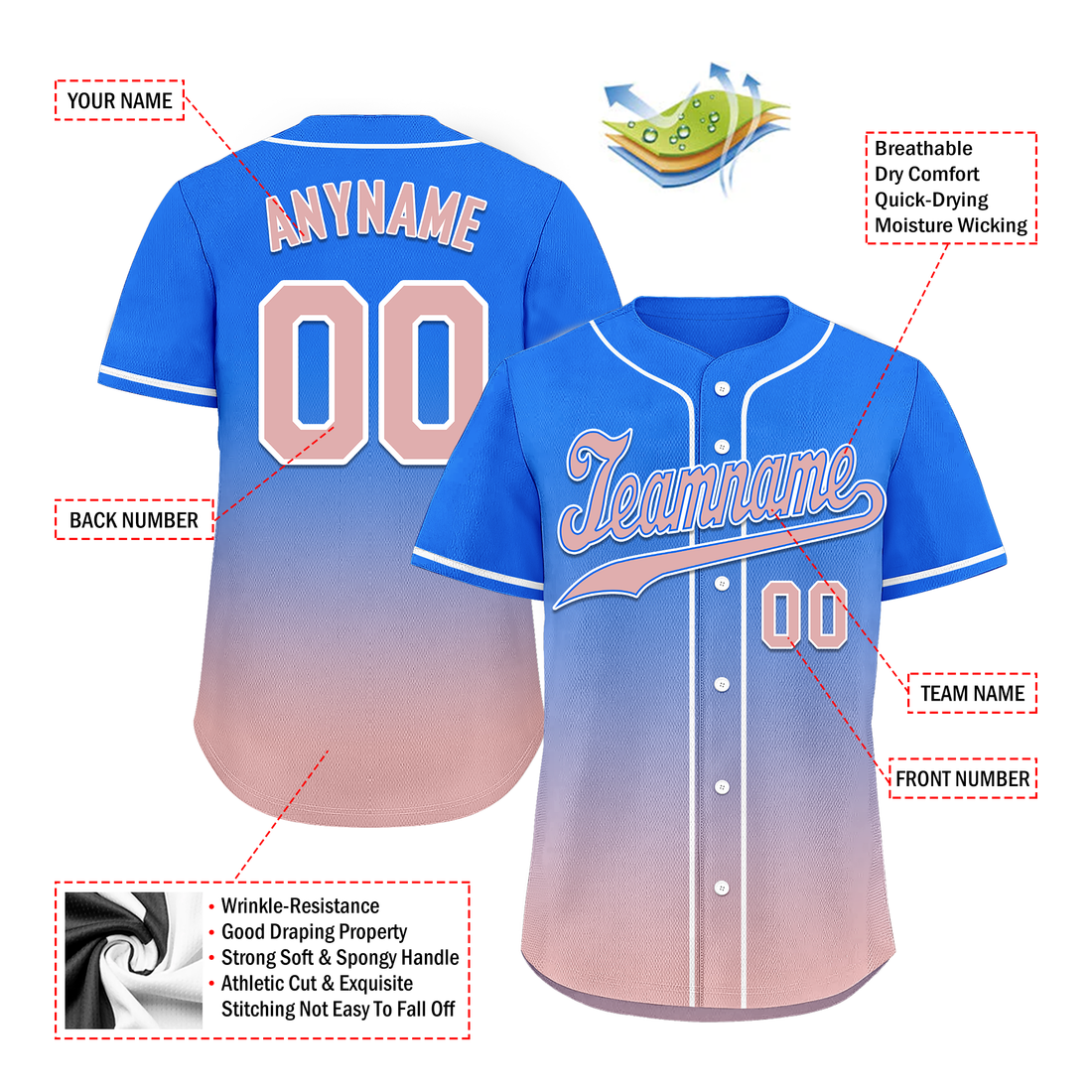 Corporate Gifts,Custom Blue Pink Fade Fashion Personalized Authentic Baseball Jersey BSBJ01-D0a70e0