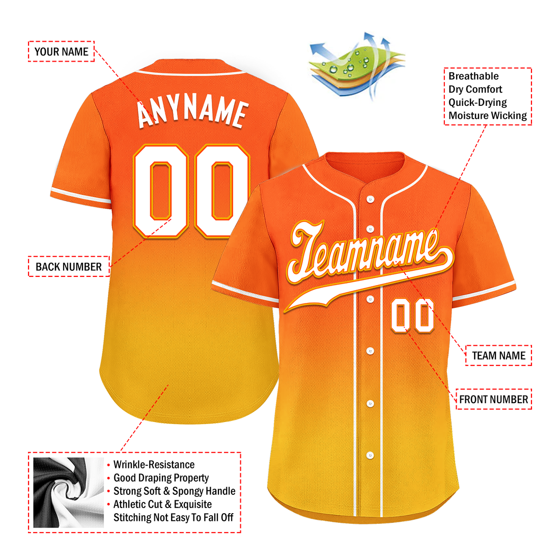 Corporate Gifts,Custom Yellow Orange Fade Fashion Personalized Authentic Baseball Jersey BSBJ01-D0a70c8