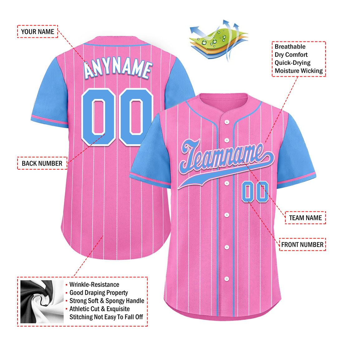 Corporate Gifts,Custom Pink Blue Stripe Fashion Personalized Authentic Baseball Jersey BSBJ01-D017229