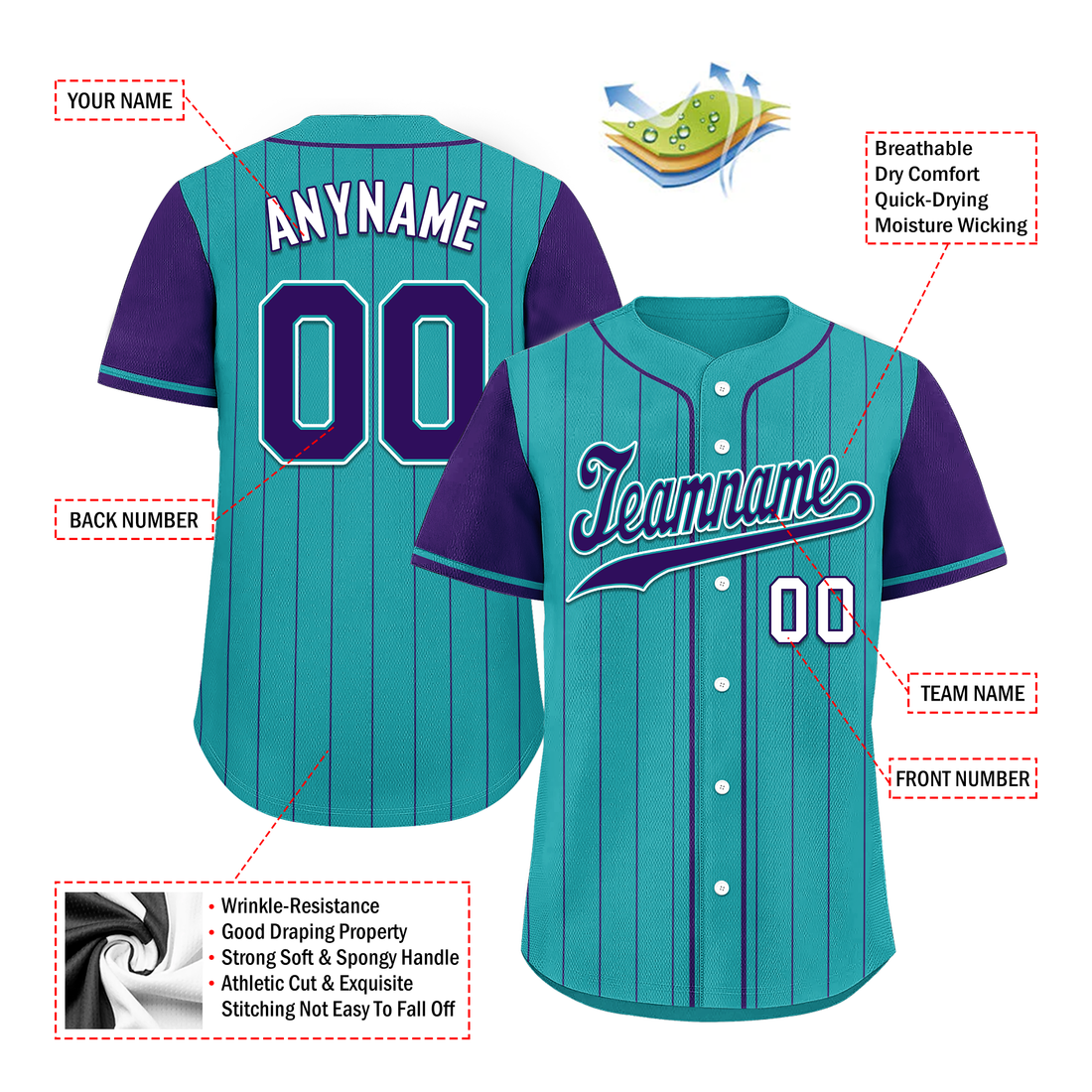 Corporate Gifts,Custom Cyan Purple Stripe Fashion Personalized Authentic Baseball Jersey BSBJ01-D017247