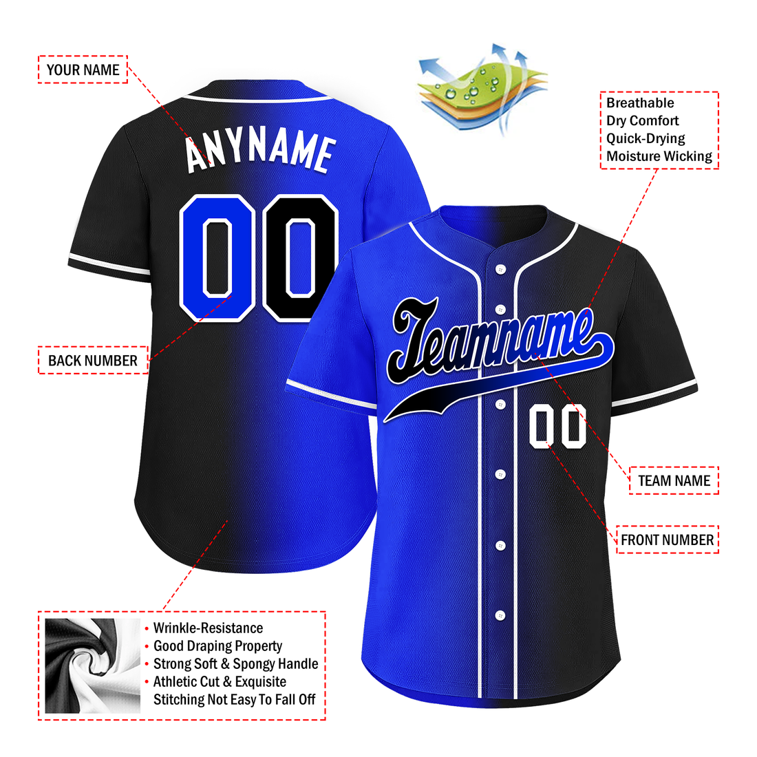 Corporate Gifts,Custom Blue Black Gradient Fashion Personalized Authentic Baseball Jersey BSBJ01-D0a709e