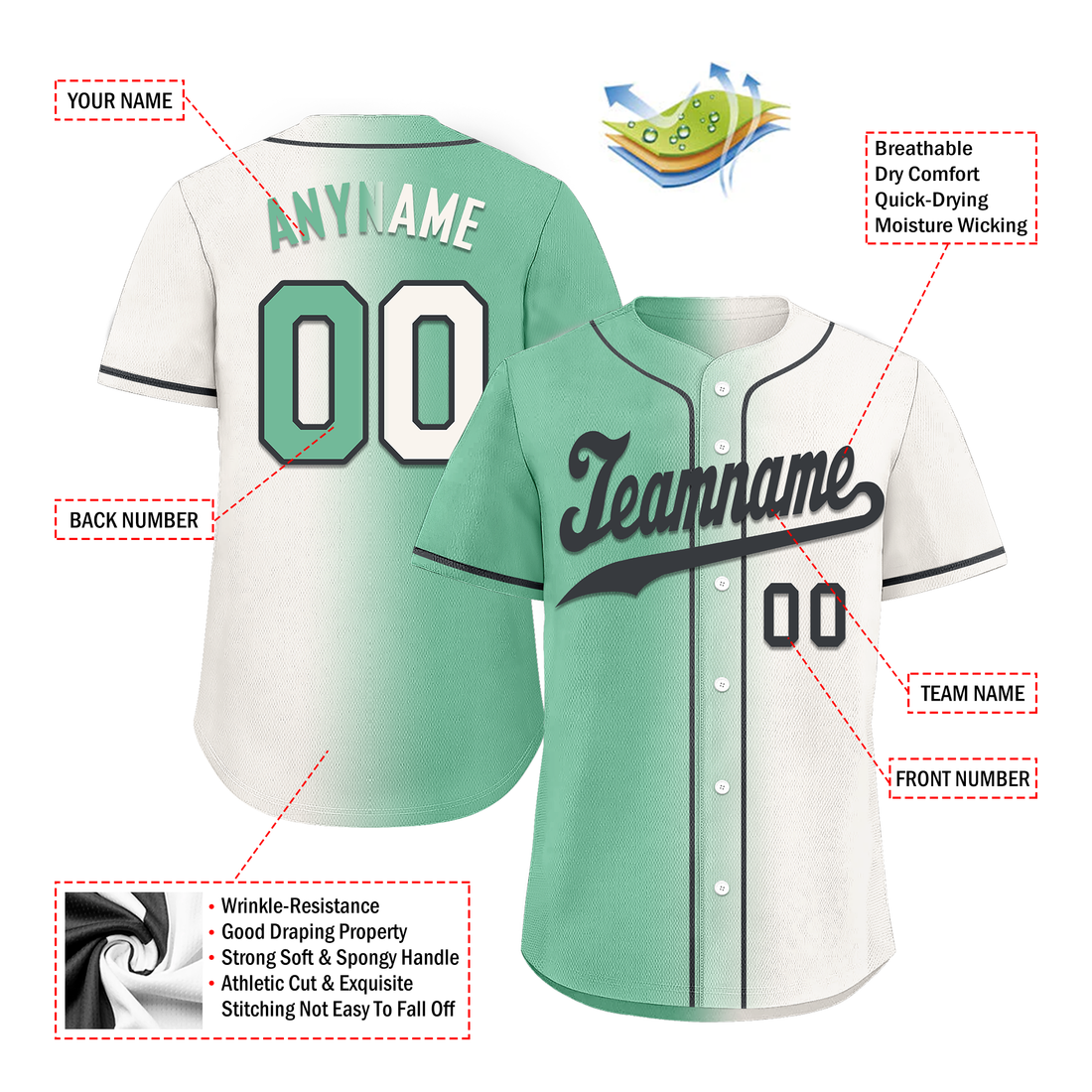Luxury Gifts,Custom Green White Gradient Fashion Personalized Authentic Baseball Jersey BSBJ01-D0a708a
