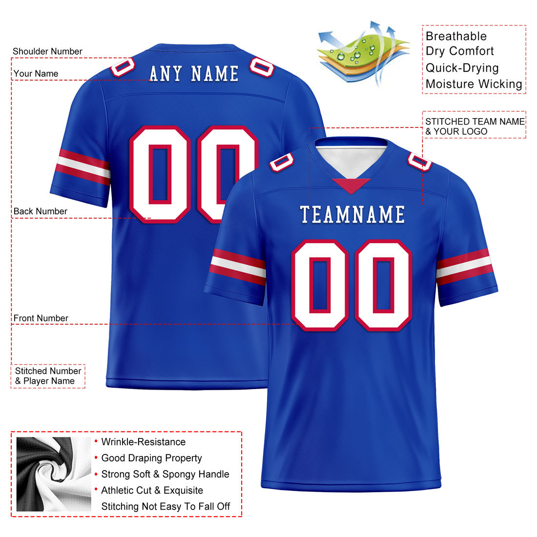 Custom Blue Classic Style Personalized Authentic Football Jersey FBJ02-bd0a70ca