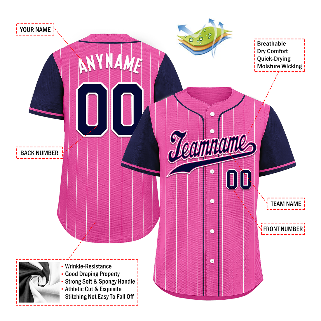 Corporate Gifts,Custom Pink Blue Stripe Fashion Personalized Authentic Baseball Jersey BSBJ01-D017228