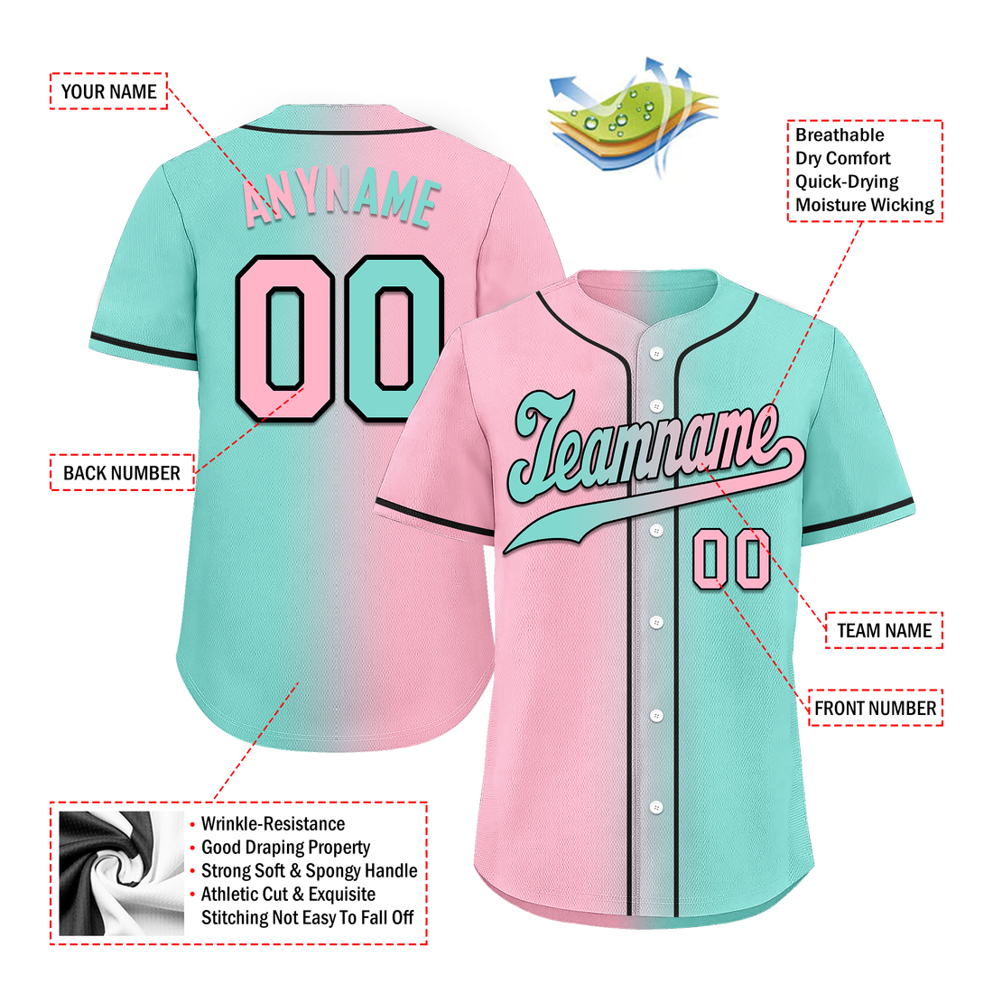 Custom Pink Cyan Gradient Fashion Personalized Authentic Baseball Jersey BSBJ01-D0a708b