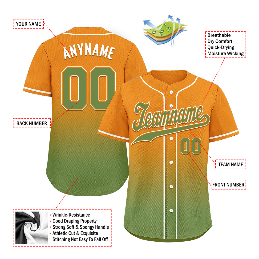 Corporate Gifts,Custom Orange Green Fade Fashion Personalized Authentic Baseball Jersey BSBJ01-D0a70b9