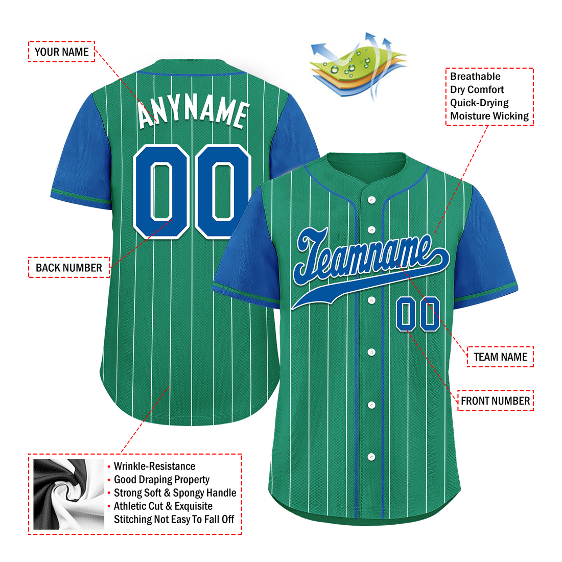 Corporate Gifts,Custom Green Blue Stripe Fashion Personalized Authentic Baseball Jersey BSBJ01-D017245