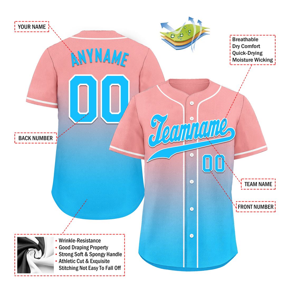 Corporate Gifts,Custom Pink Blue Fade Fashion Personalized Authentic Baseball Jersey BSBJ01-D0a70f8