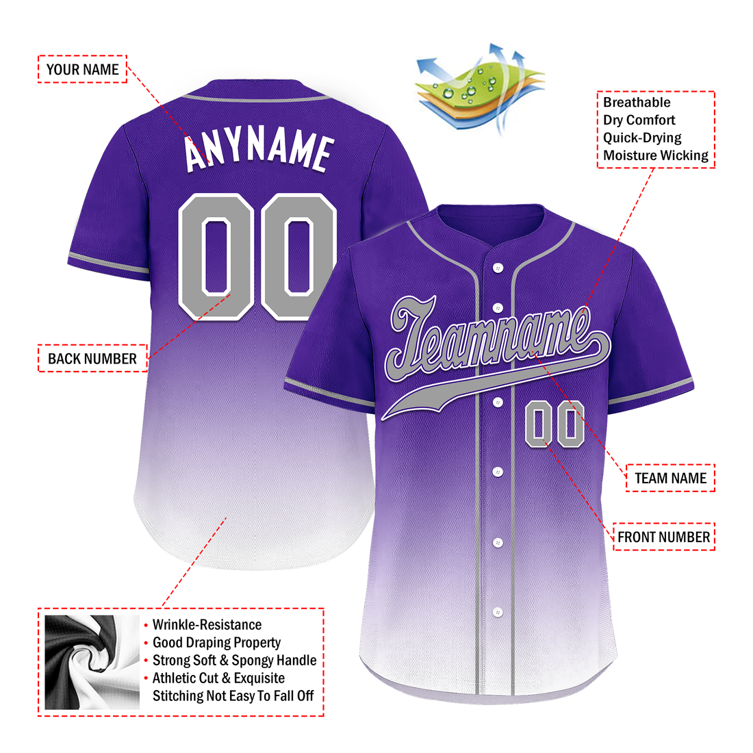 Corporate Gifts,Custom Purple White Fade Fashion Personalized Authentic Baseball Jersey BSBJ01-D0a70eb