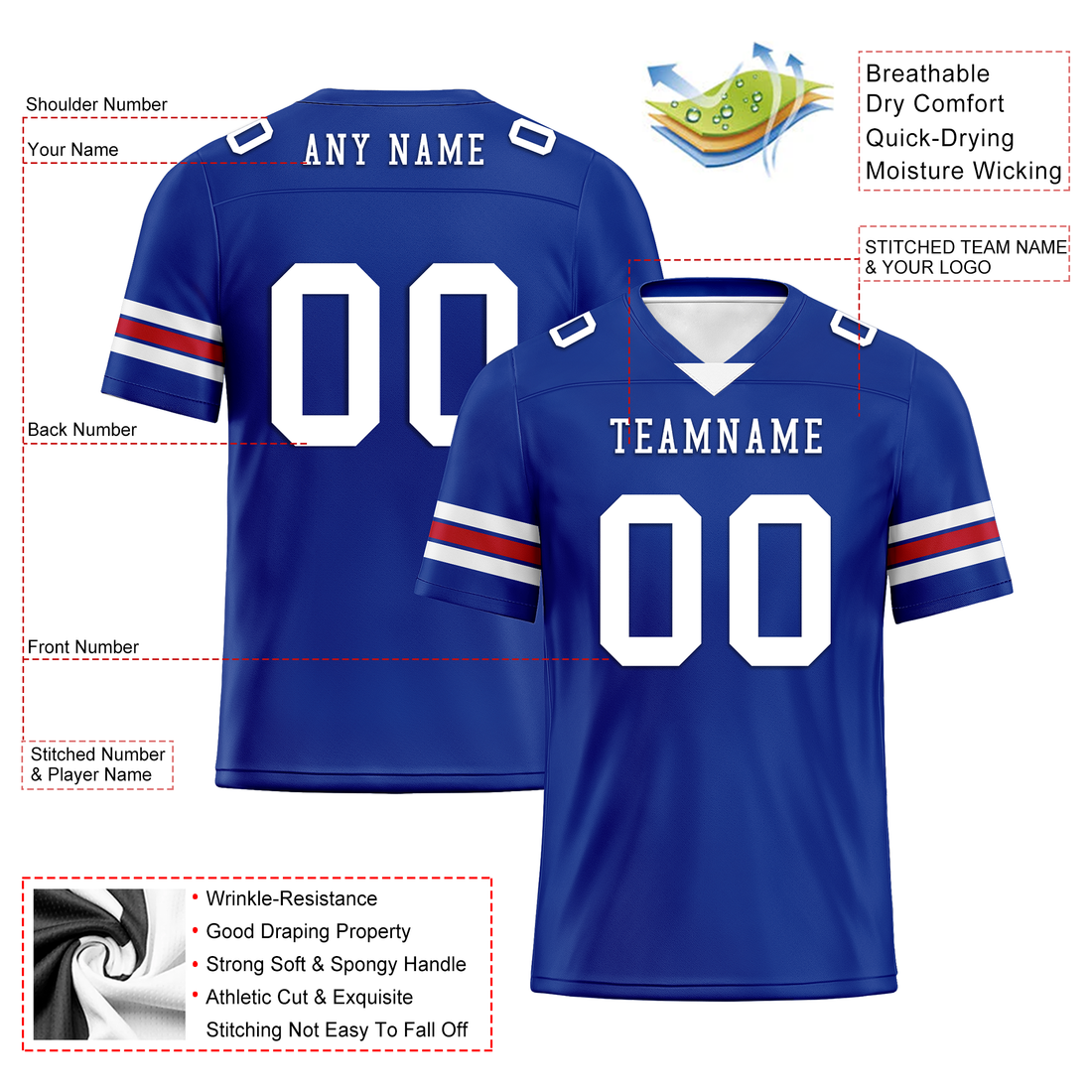 Custom Blue Classic Style Personalized Authentic Football Jersey FBJ02-bd0a70aa