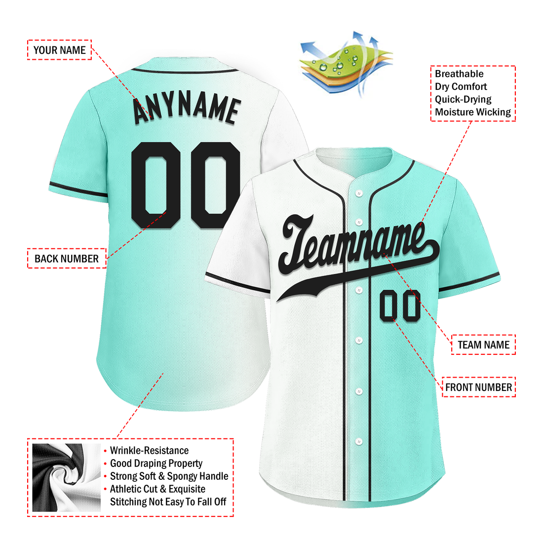 Luxury Gifts,Custom White Green Gradient Fashion Personalized Authentic Baseball Jersey BSBJ01-D0a7aa7