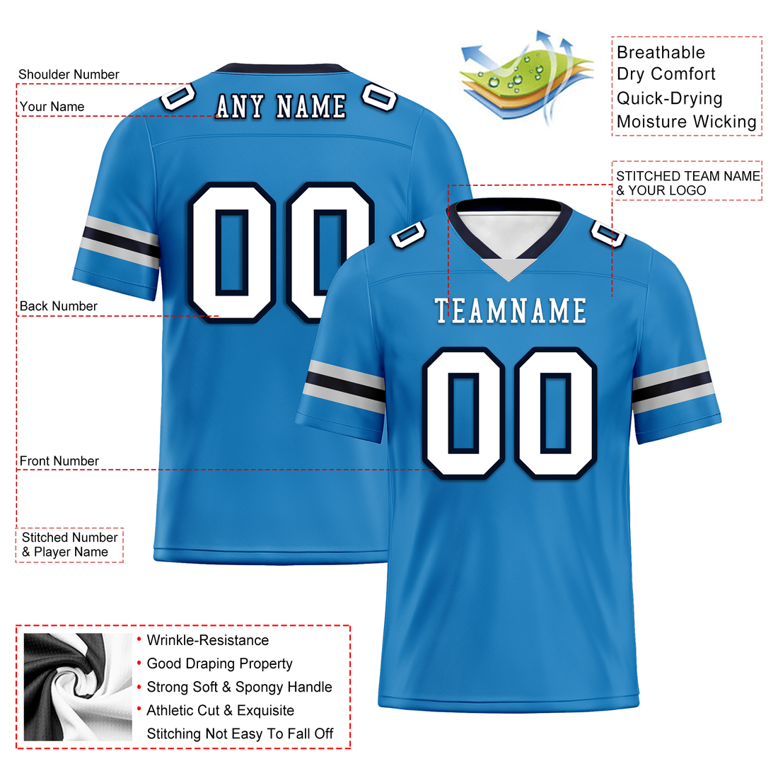 Custom Blue White Classic Style Personalized Authentic Football Jersey FBJ02-bd0a700c