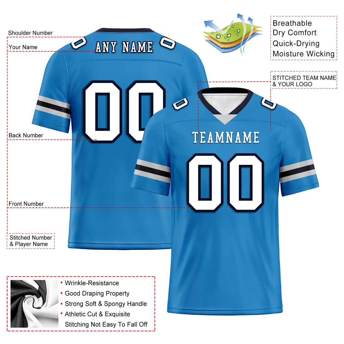 Luxury Gifts,Custom Blue White Classic Style Personalized Authentic Football Jersey FBJ02-bd0a700c