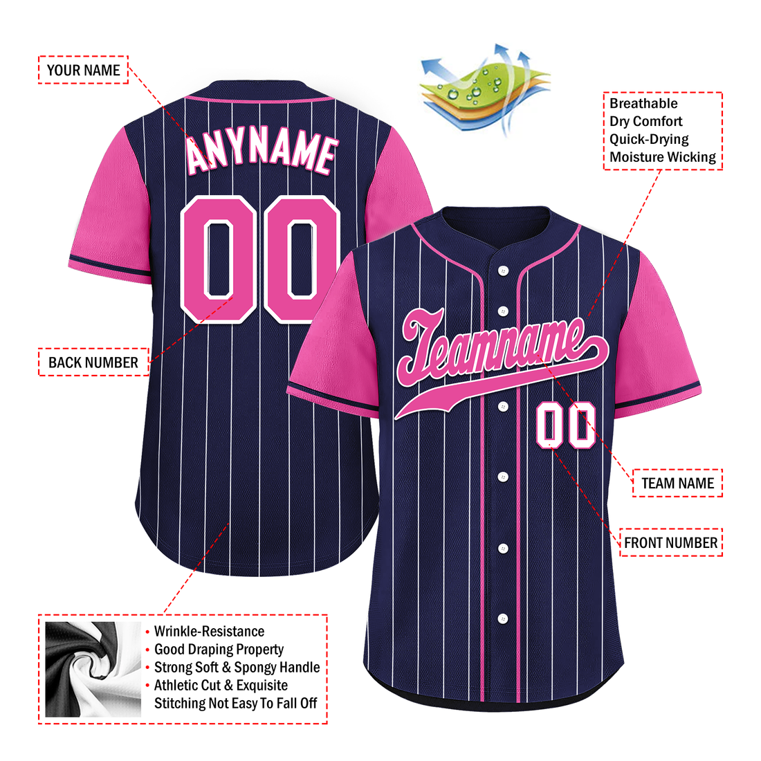 Corporate Gifts,Custom Blue Pink Stripe Fashion Personalized Authentic Baseball Jersey BSBJ01-D017227
