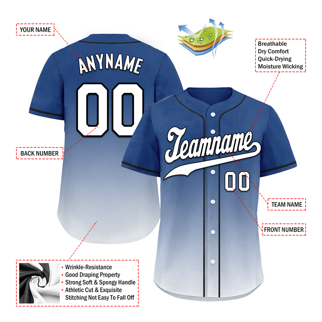 Custom Blue White Fade Fashion Personalized Authentic Baseball Jersey BSBJ01-D0a70db
