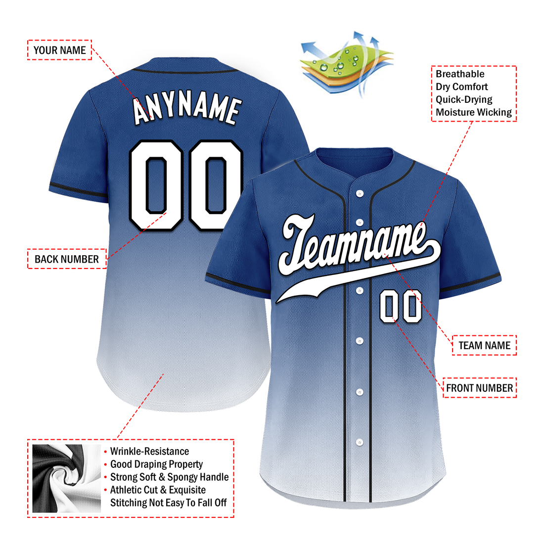 Corporate Gifts,Custom Blue White Fade Fashion Personalized Authentic Baseball Jersey BSBJ01-D0a70db