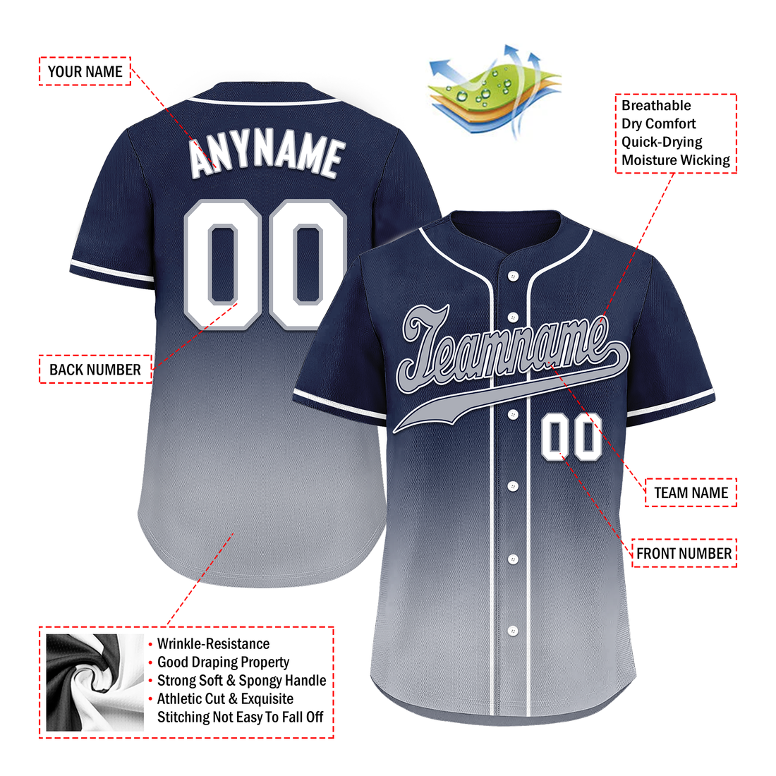 Custom Blue Grey Fade Fashion Personalized Authentic Baseball Jersey BSBJ01-D0a70b8