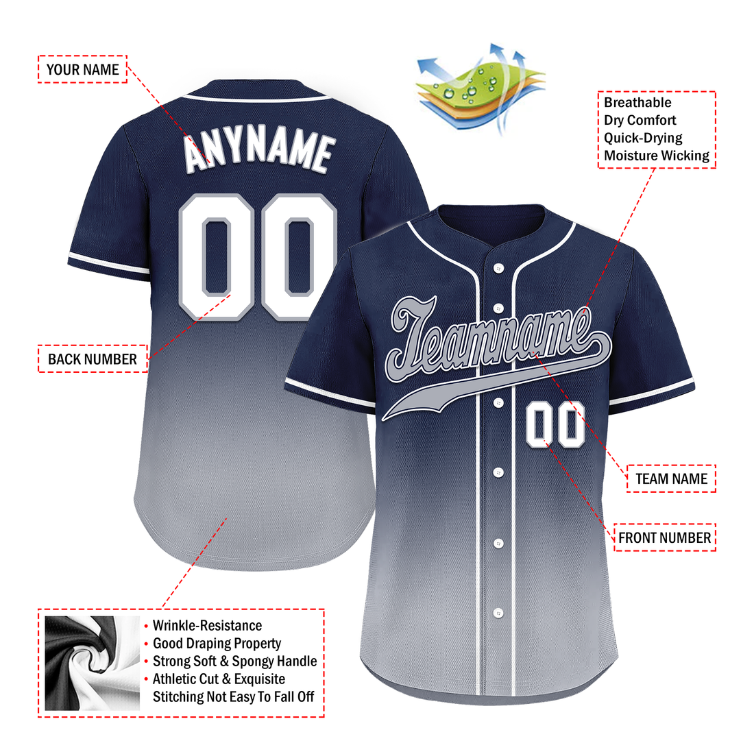Corporate Gifts,Custom Blue Grey Fade Fashion Personalized Authentic Baseball Jersey BSBJ01-D0a70b8