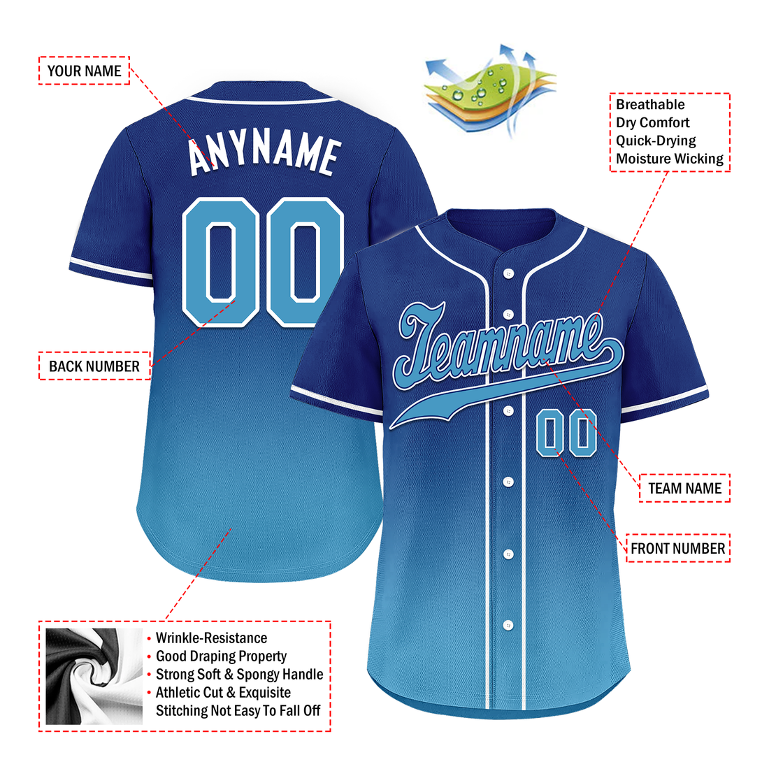 Corporate Gifts,Custom Blue Fade Fashion Personalized Authentic Baseball Jersey BSBJ01-D0a70fd