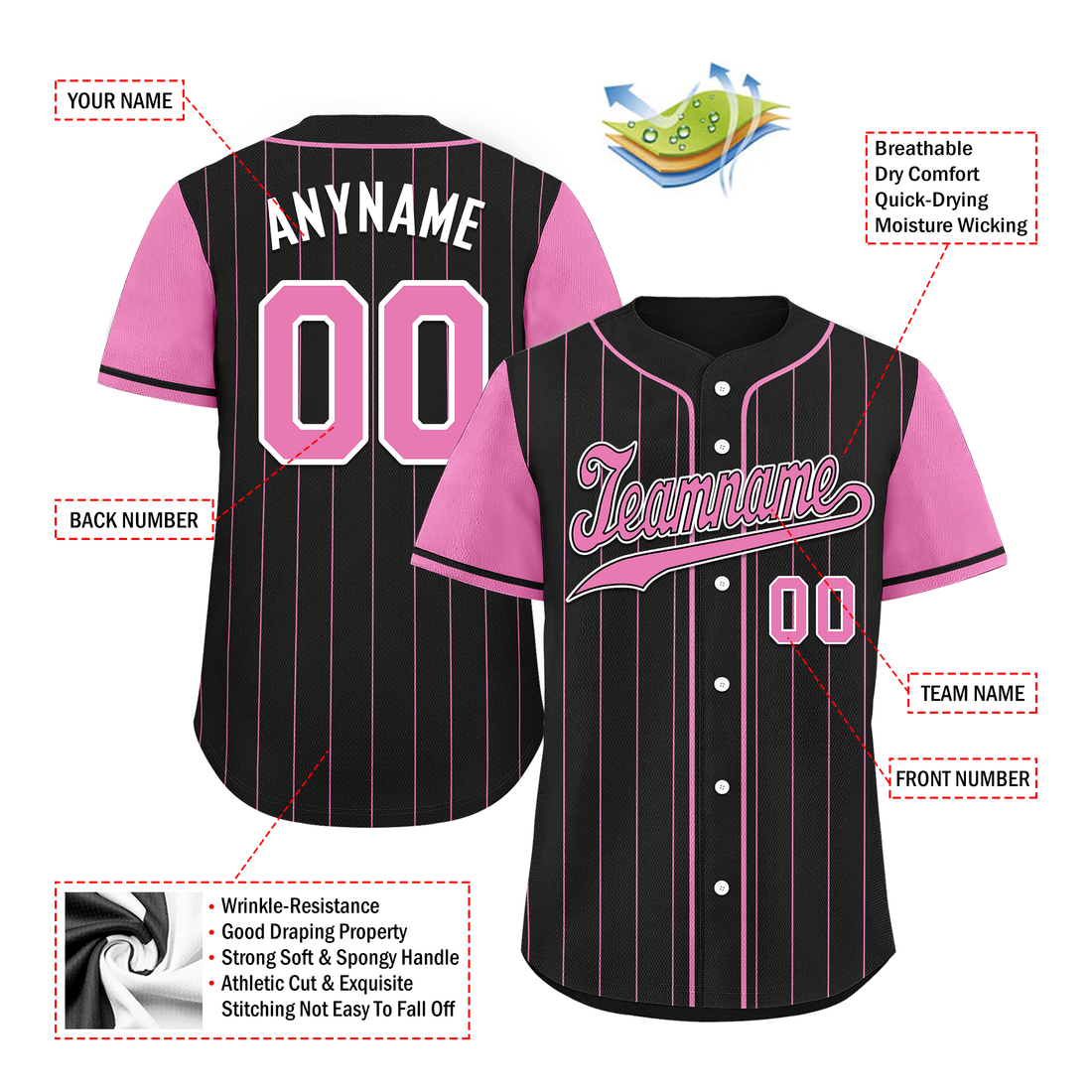 Corporate Gifts,Custom Black Pink Stripe Fashion Personalized Authentic Baseball Jersey BSBJ01-D017226