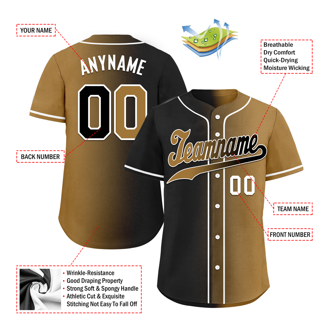 Custom Black Gold Gradient Fashion Personalized Authentic Baseball Jersey BSBJ01-D0a7a0d