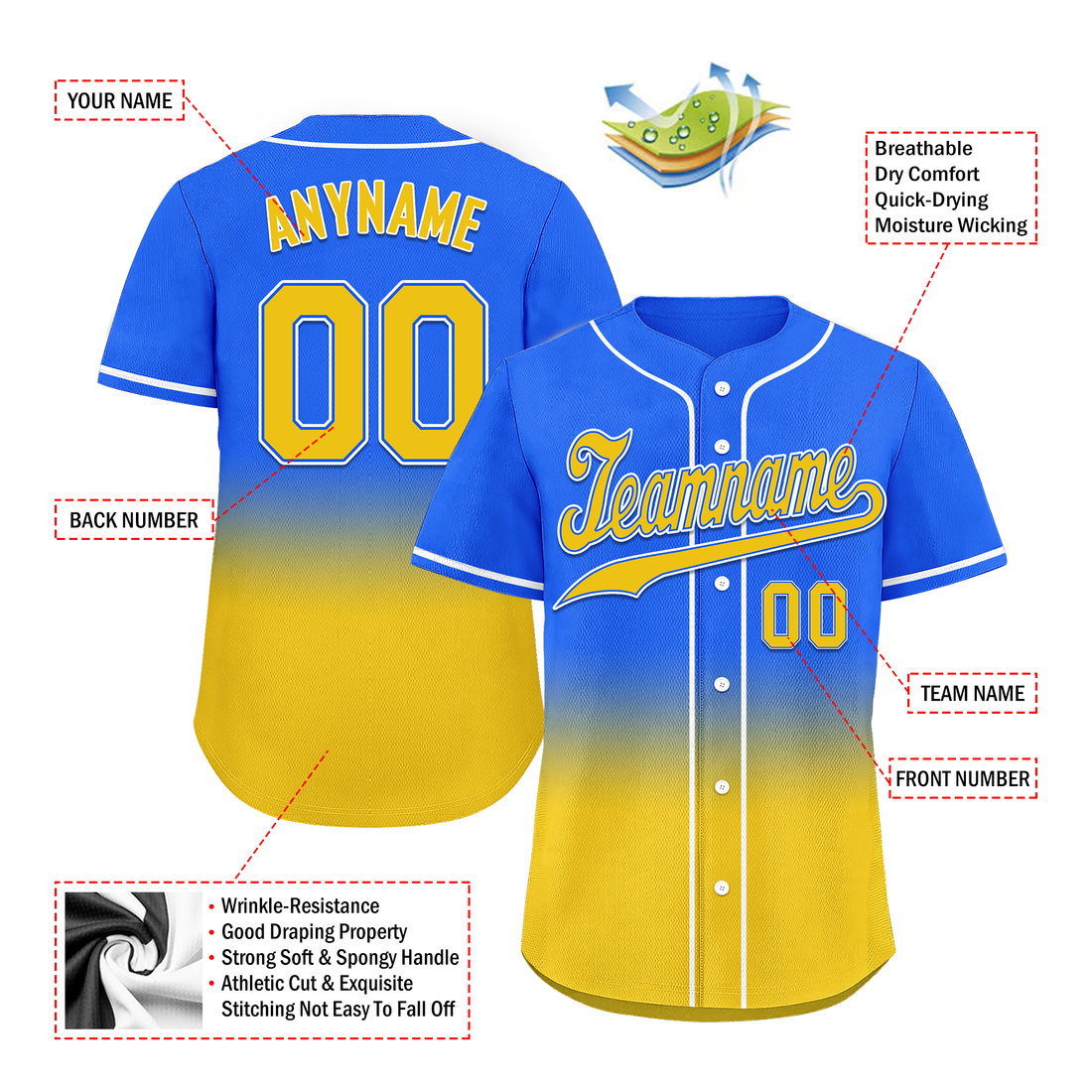 Corporate Gifts,Custom Blue Yellow Fade Fashion Personalized Authentic Baseball Jersey BSBJ01-D0a70c0
