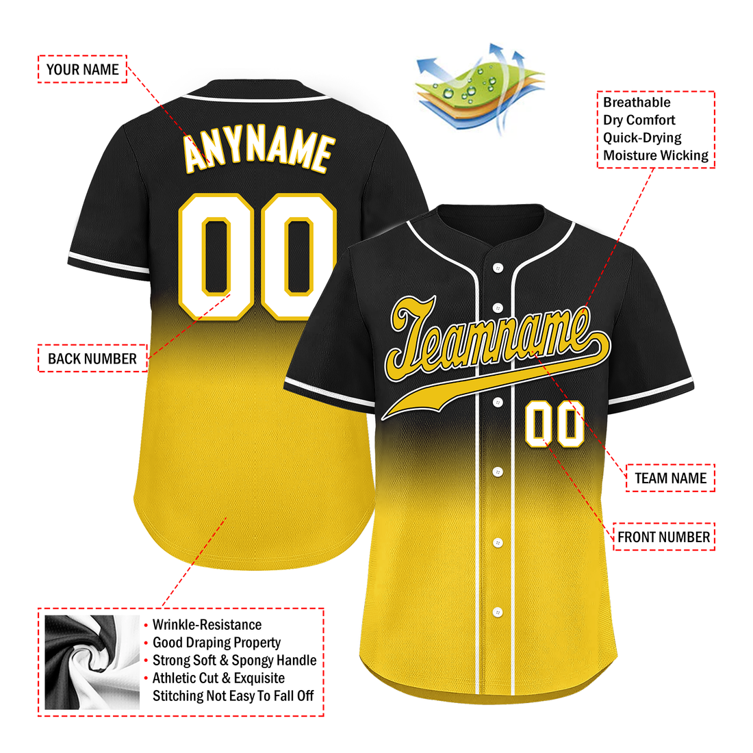 Corporate Gifts,Custom Black Yellow Fade Fashion Personalized Authentic Baseball Jersey BSBJ01-D0a70cc