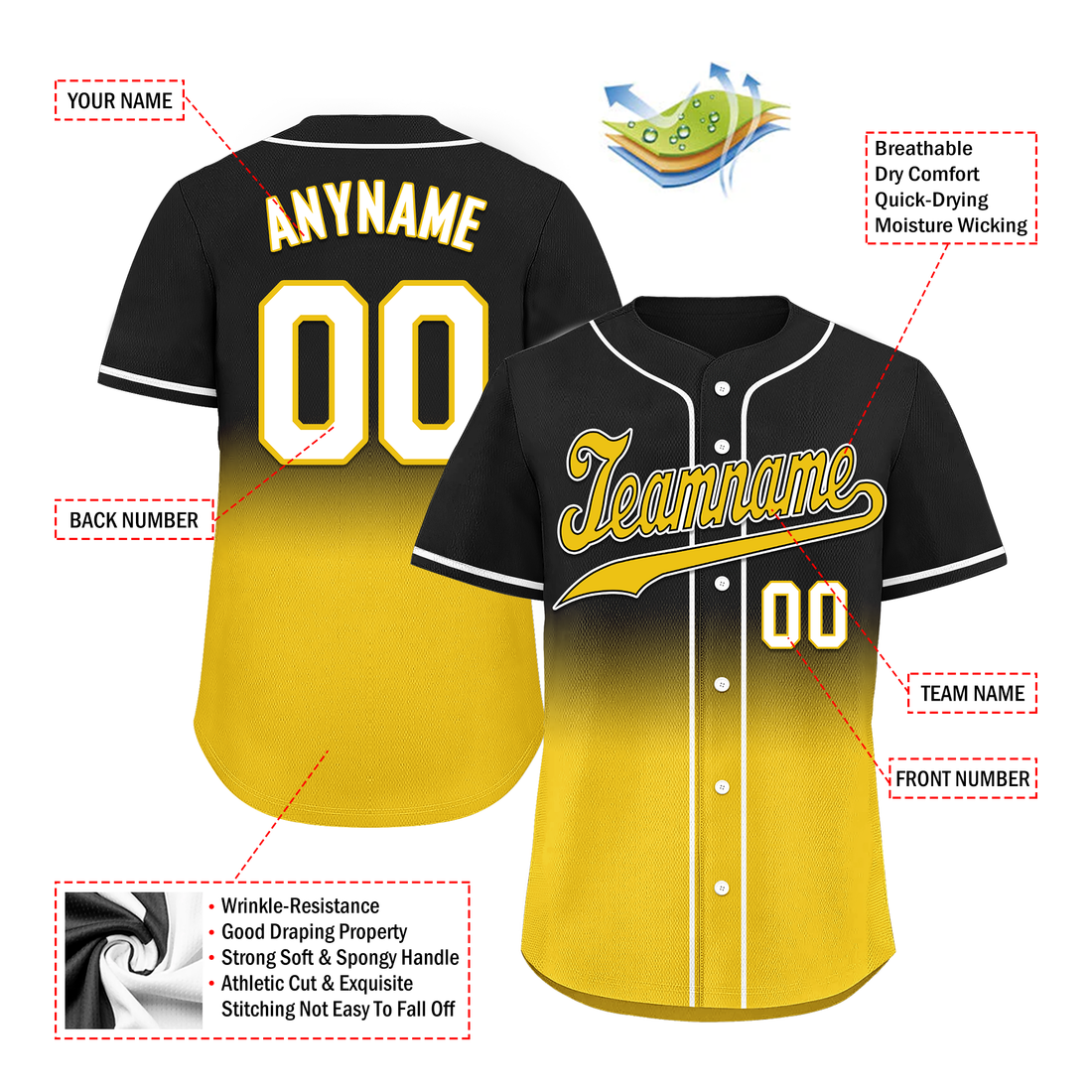 Custom Black Yellow Fade Fashion Personalized Authentic Baseball Jersey BSBJ01-D0a70cc