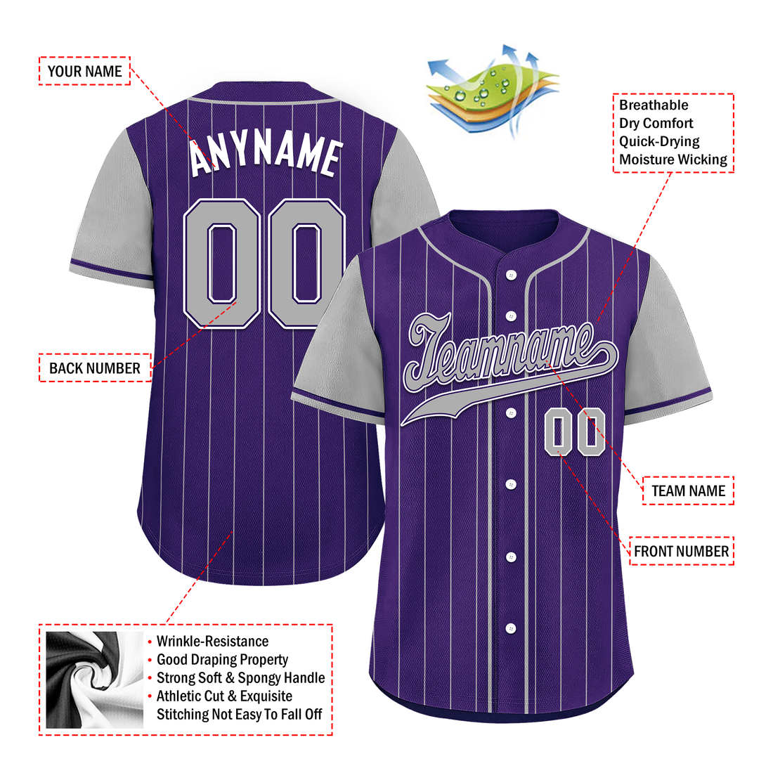 Corporate Gifts,Custom Gray Purple Stripe Fashion Personalized Authentic Baseball Jersey BSBJ01-D017252