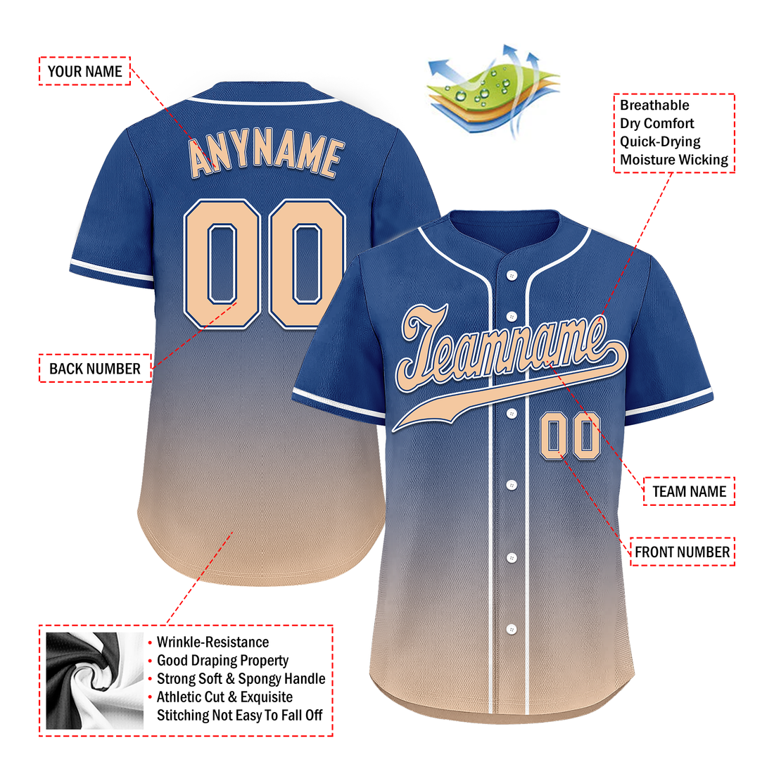 Corporate Gifts,Custom Blue Beige Fade Fashion Personalized Authentic Baseball Jersey BSBJ01-D0a70da