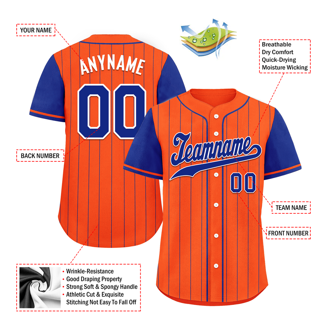 Corporate Gifts,Custom Orange Blue Stripe Fashion Personalized Authentic Baseball Jersey BSBJ01-D017249