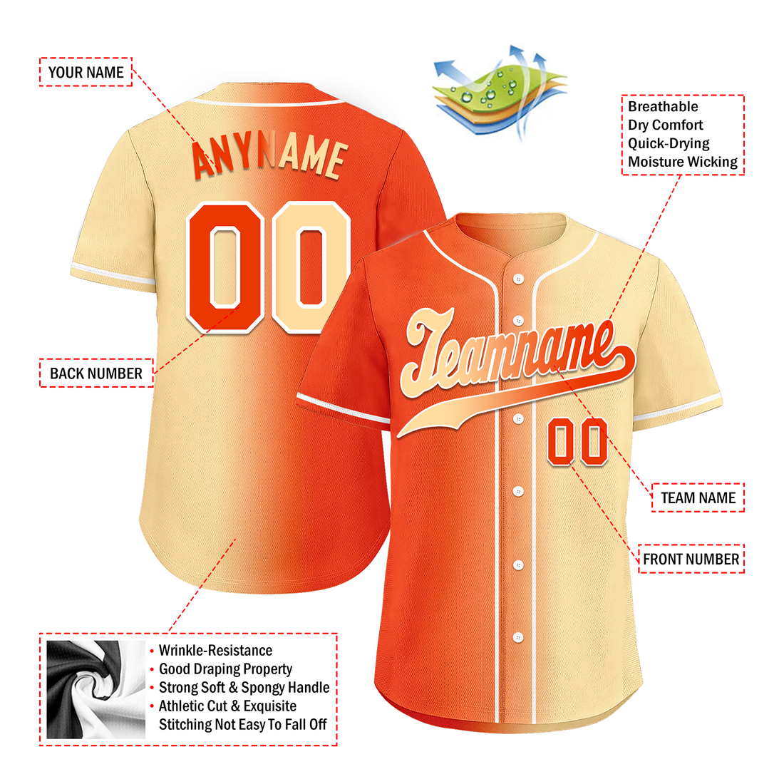 Custom Orange Beige Gradient Fashion Personalized Authentic Baseball Jersey BSBJ01-D0a707f