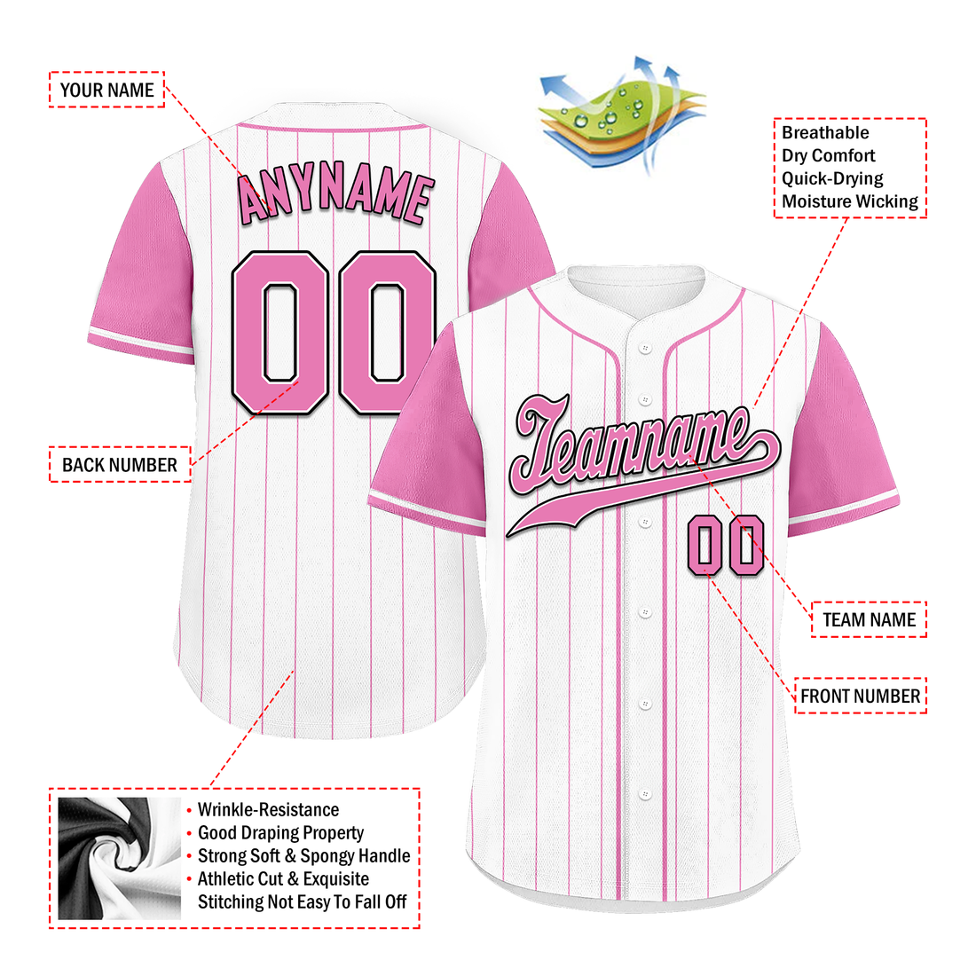 Corporate Gifts,Custom White Pink Stripe Fashion Personalized Authentic Baseball Jersey BSBJ01-D017225