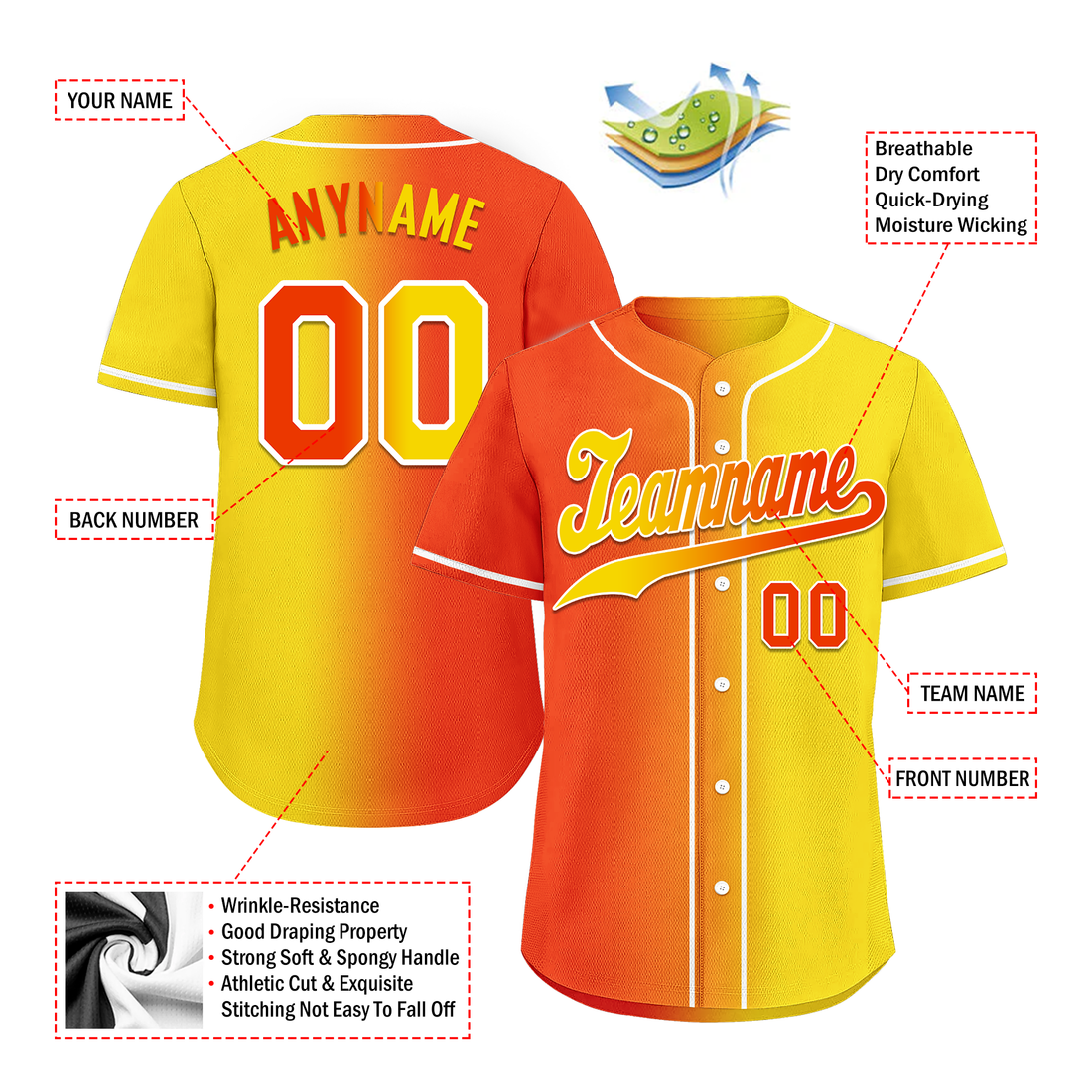 Custom Orange Yellow Gradient Fashion Personalized Authentic Baseball Jersey BSBJ01-D0a707e