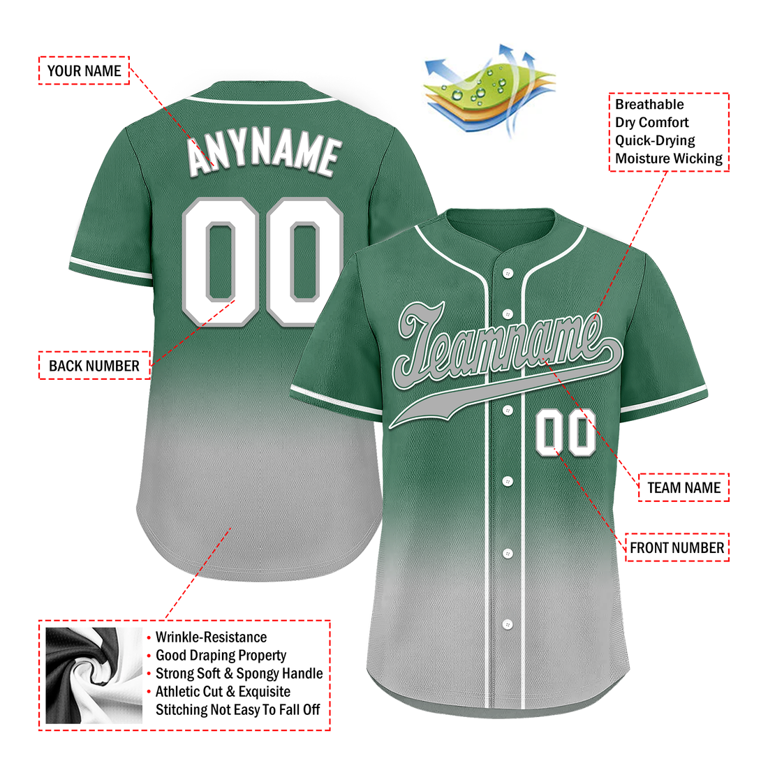 Corporate Gifts,Custom Green Grey Fade Fashion Personalized Authentic Baseball Jersey BSBJ01-D0a70c9