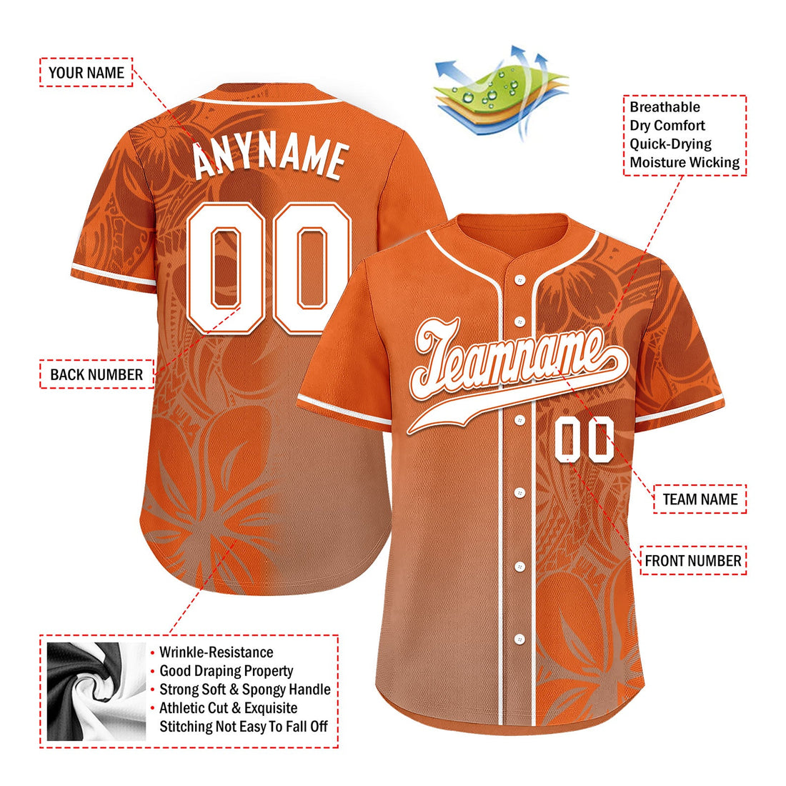Holiday Gifts,Custom Orange Classic Style Personalized Authentic Baseball Jersey BSBJ01-D020160-4