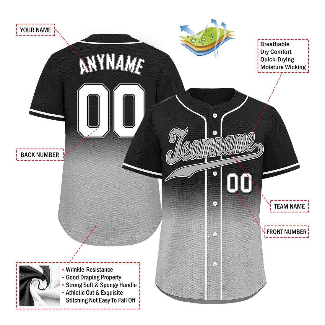 Corporate Gifts,Custom Black Grey Fade Fashion Personalized Authentic Baseball Jersey BSBJ01-D0a70cf