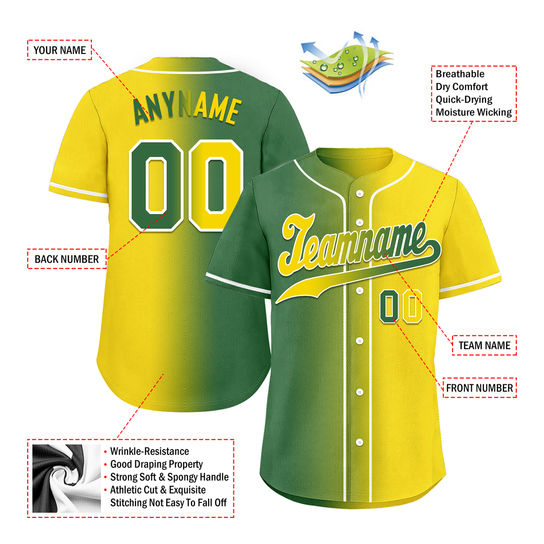 Custom Green Yellow Gradient Fashion Personalized Authentic Baseball Jersey BSBJ01-D0a707d