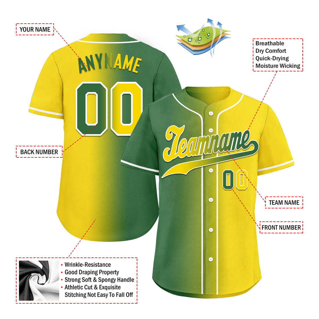 Luxury Gifts,Custom Green Yellow Gradient Fashion Personalized Authentic Baseball Jersey BSBJ01-D0a707d
